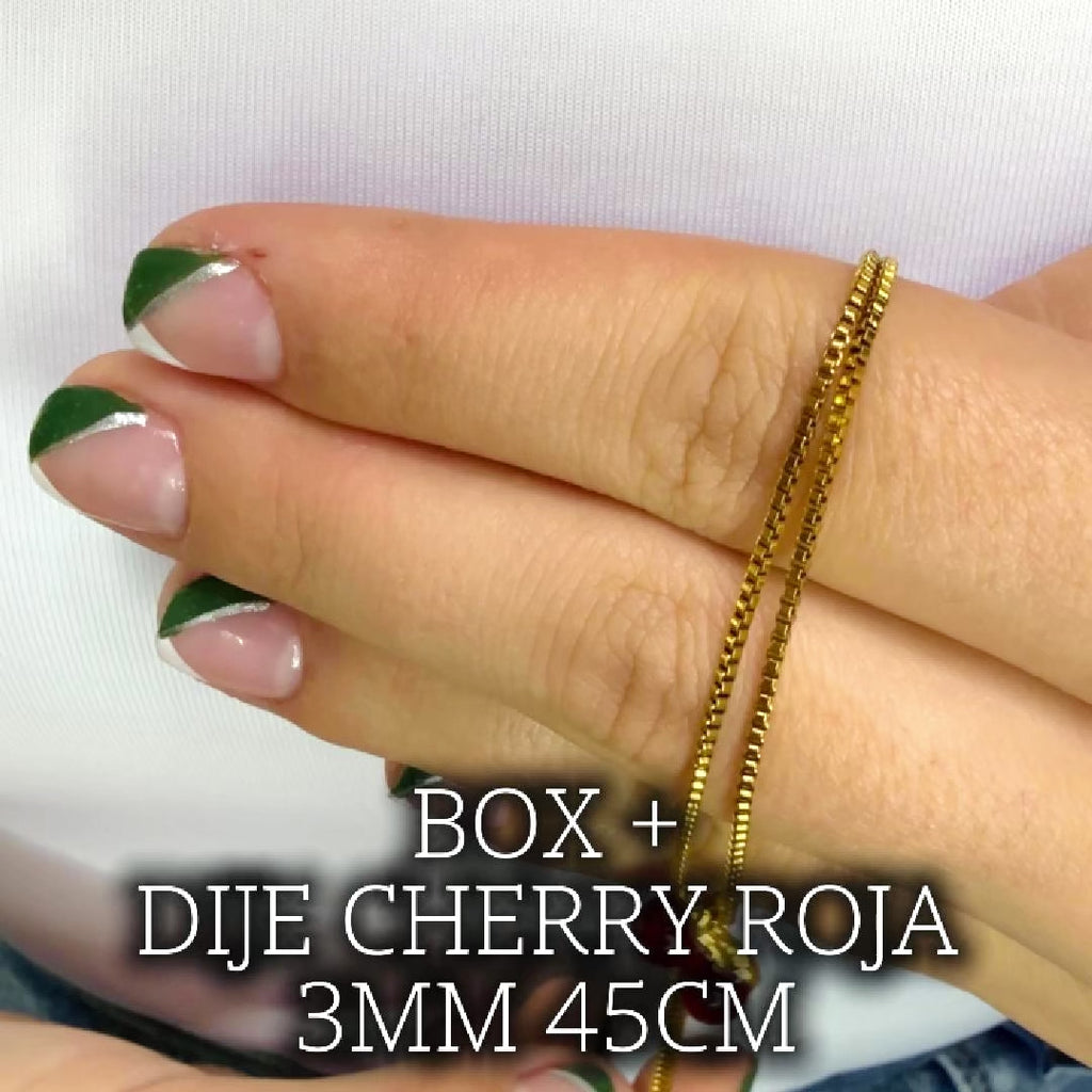 Cadena Box Mujer + Dije Cherry Roja